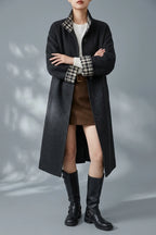 Women's Button-Front Wool-Blend Coat with Stand Collar — variant_front