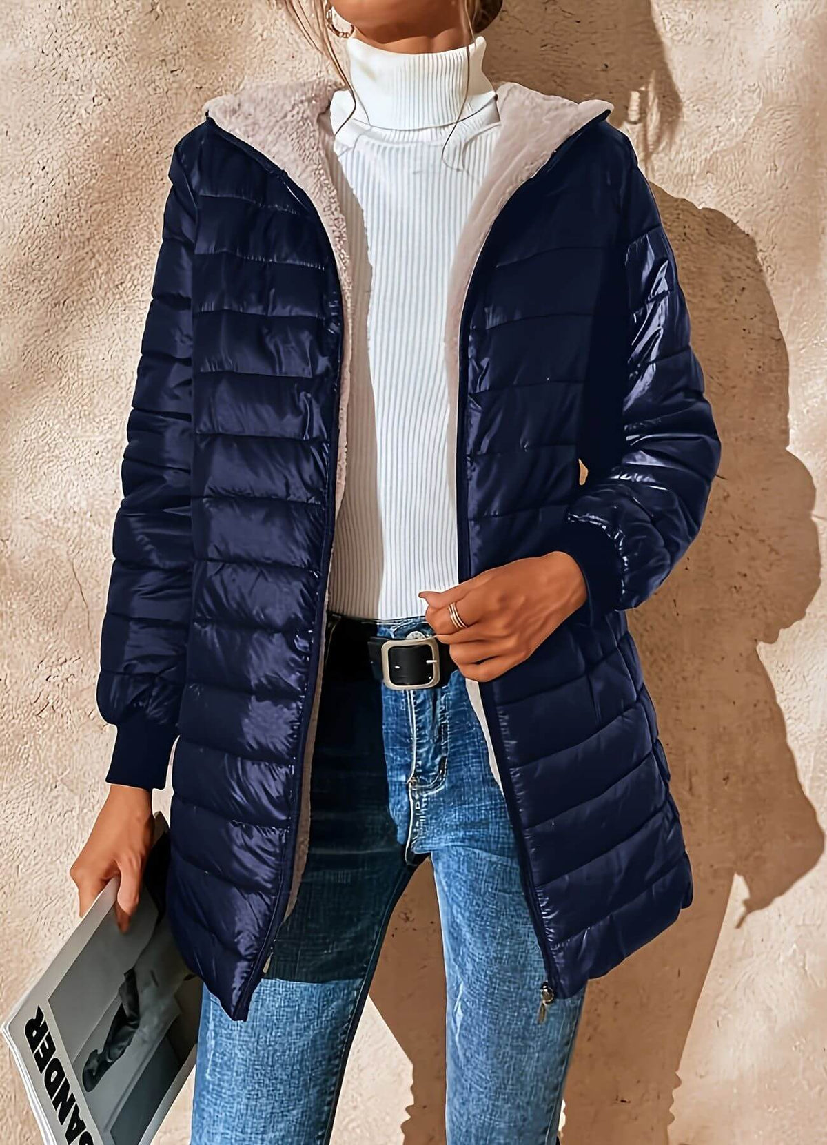 Lightweight Hooded Puffer Jacket with Ribbed Cuffs — variant_front