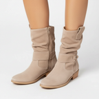 Slouchy Suede Ankle Boots with Strap and Block Heel — variant_front