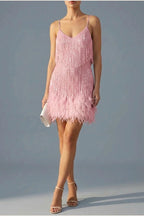 Sophie | Women's Sequin Fringe Feather Trim Cocktail Dress — variant_front