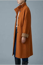 Women's Button-Front Wool-Blend Coat with Stand Collar — variant_front
