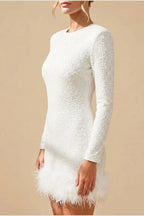 Mini Dress Women - Sequin Trim Dress with Feather Trim — variant_front