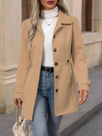 Fitted Double Breasted Trench Coat with Gold Button Detail — variant_front