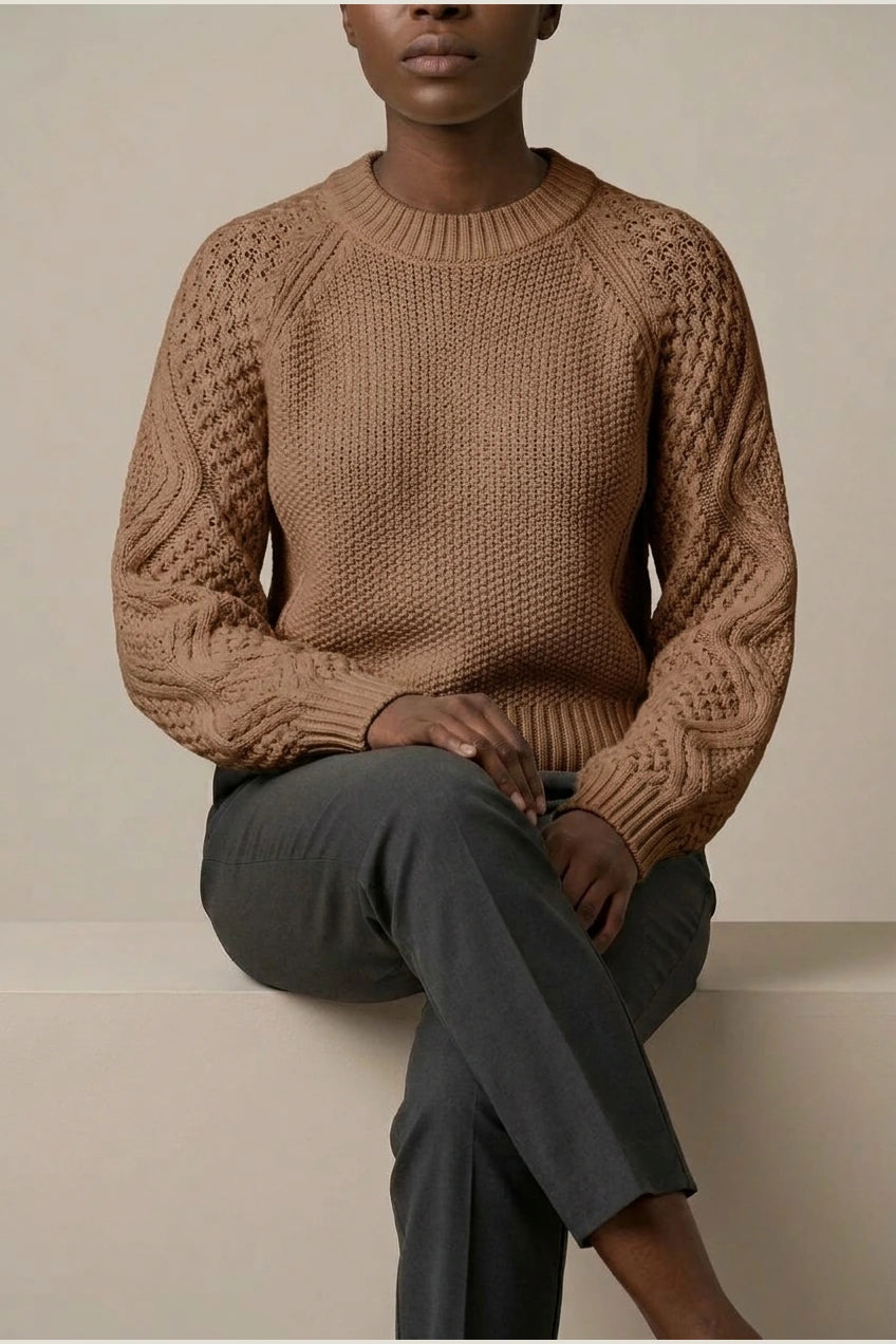 Women's Cable Knit Crew Neck Jumper for Autumn Winter — variant_front