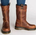 Fleece-Lined Pull-On Leather Mid-Calf Boots with Contrast Stitching — variant_front
