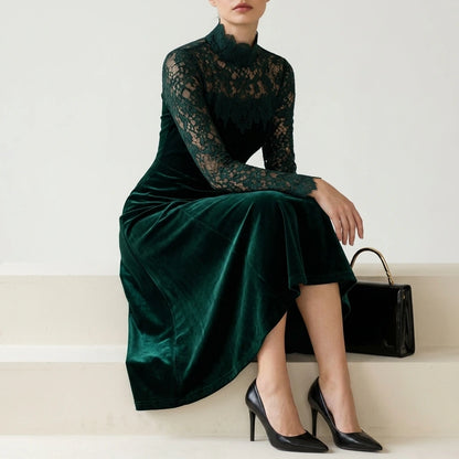 Midi Dress Women - A-Line Velvet Midi Dress — variant_front