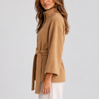 Women’s Belted Cape Jacket with Stand Collar — variant_front