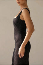 Olivia | Women's Sleeveless Sequin Maxi Evening Gown Square Neck — variant_front