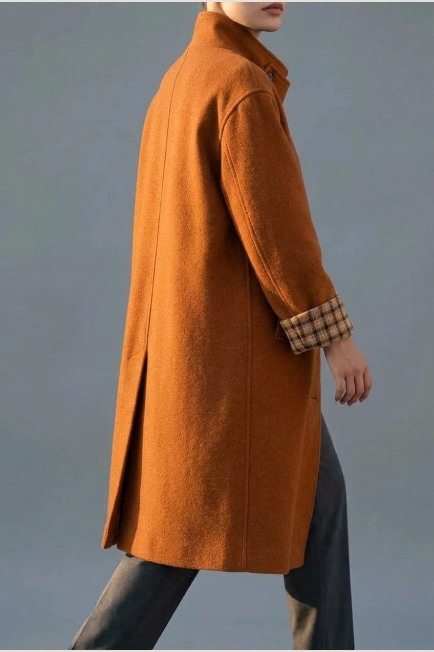 Women's Button-Front Wool-Blend Coat with Stand Collar — variant_front