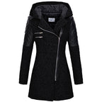 Fitted Hooded Winter Coat with Quilted Leather Shoulders — variant_front