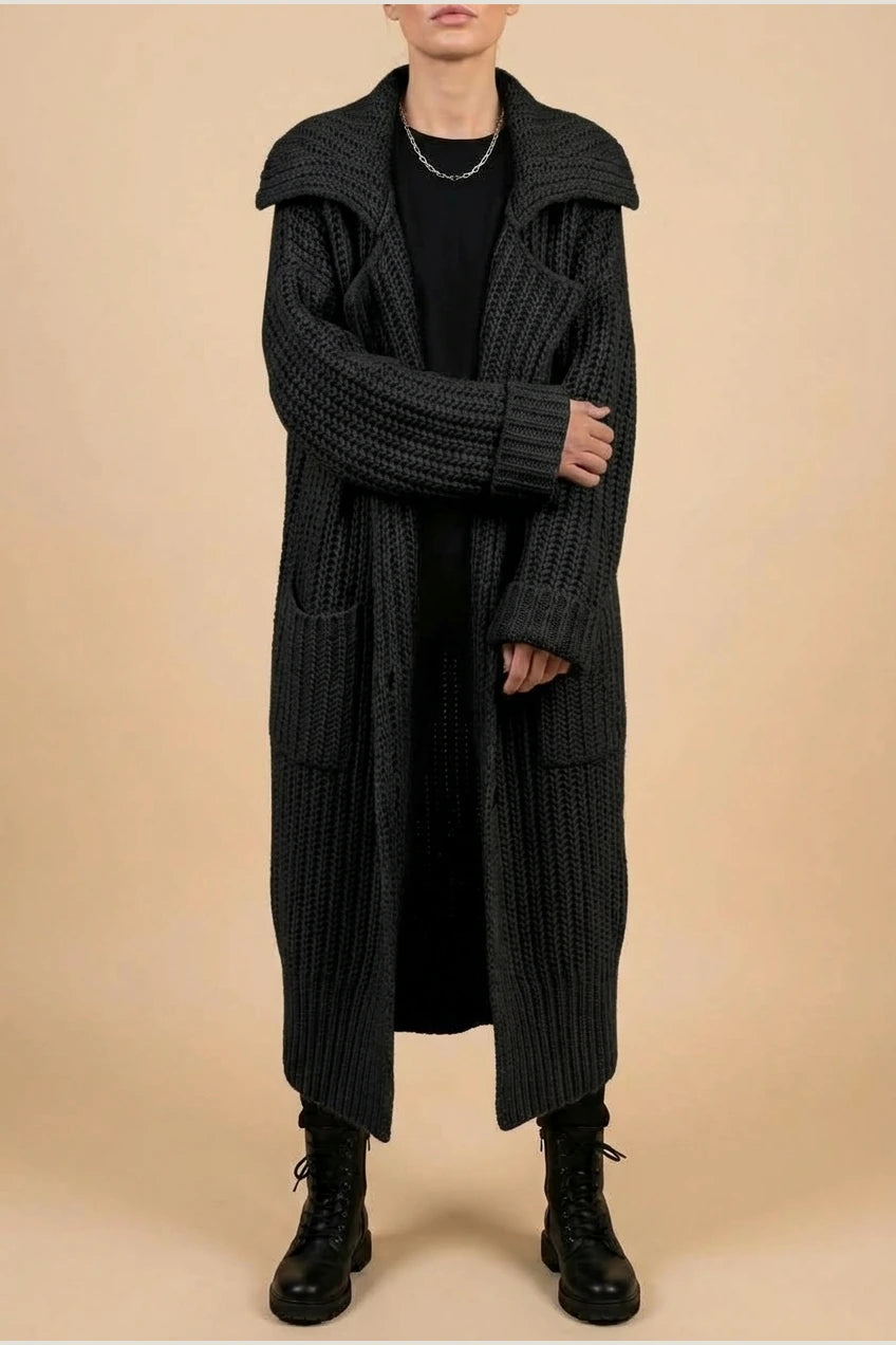 Phoebe | Women's Oversized Chunky Knit Lapel Longline Cardigan — variant_front