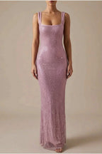 Olivia | Women's Sleeveless Sequin Maxi Evening Gown Square Neck — variant_front