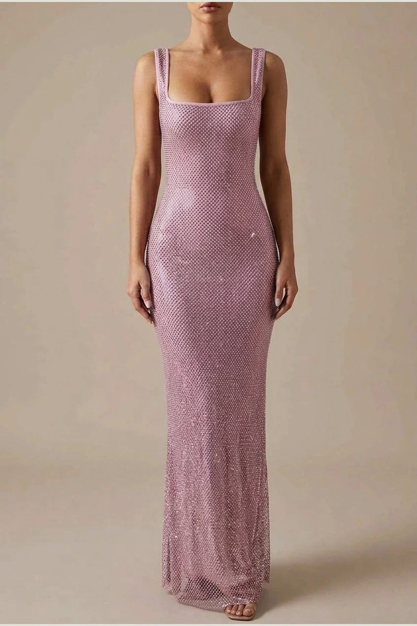 Olivia | Women's Sleeveless Sequin Maxi Evening Gown Square Neck — variant_front