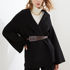 Women's Belted Coat with Wide Lapel Collar — variant_front