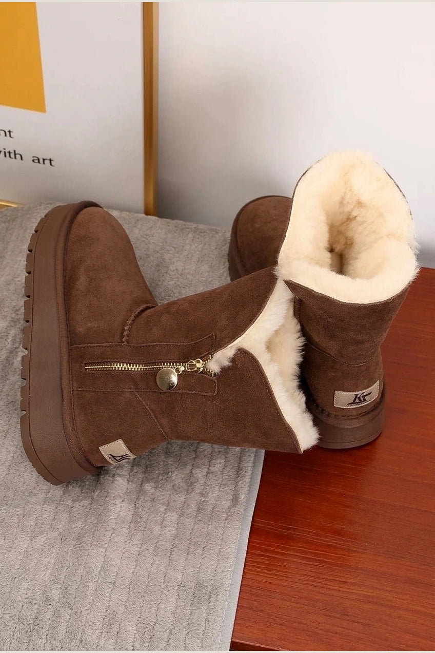 Women's Fleece Mid-Calf Snow Boots – Clairvane — variant_front