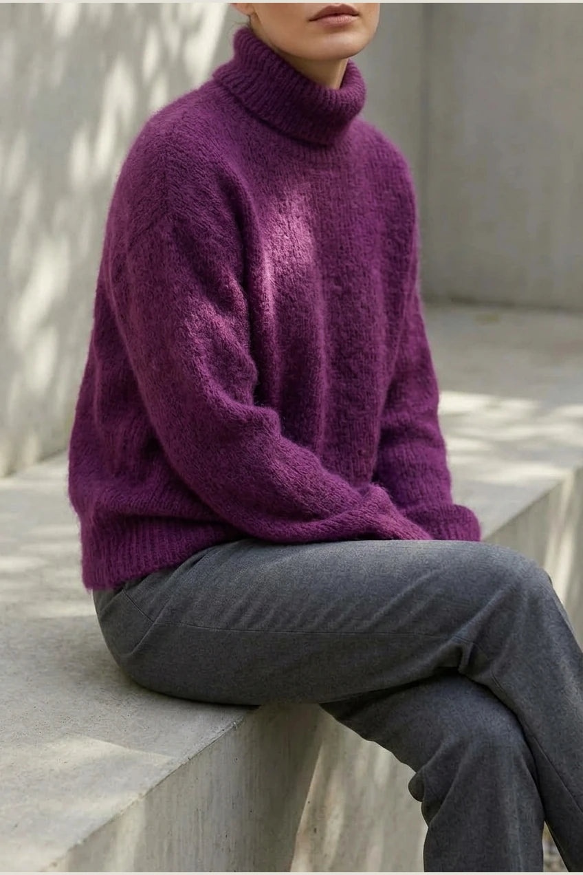 Scarlett | Women's Fluffy Turtleneck Loose Knit Sweater Jumper — variant_front
