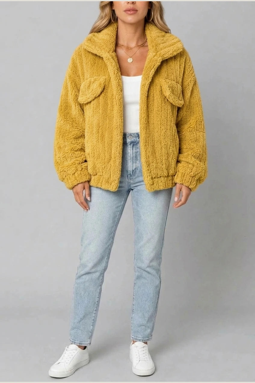 Montarello Women's Teddy Jacket Borg Collared Zip Up — variant_front