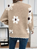Soft Floral Knit Sweater with V-Neckline and Scallop Trim — variant_front