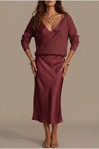 Montarello Women's Satin-Look Midi Dress Knit Co-Ord Set — variant_front