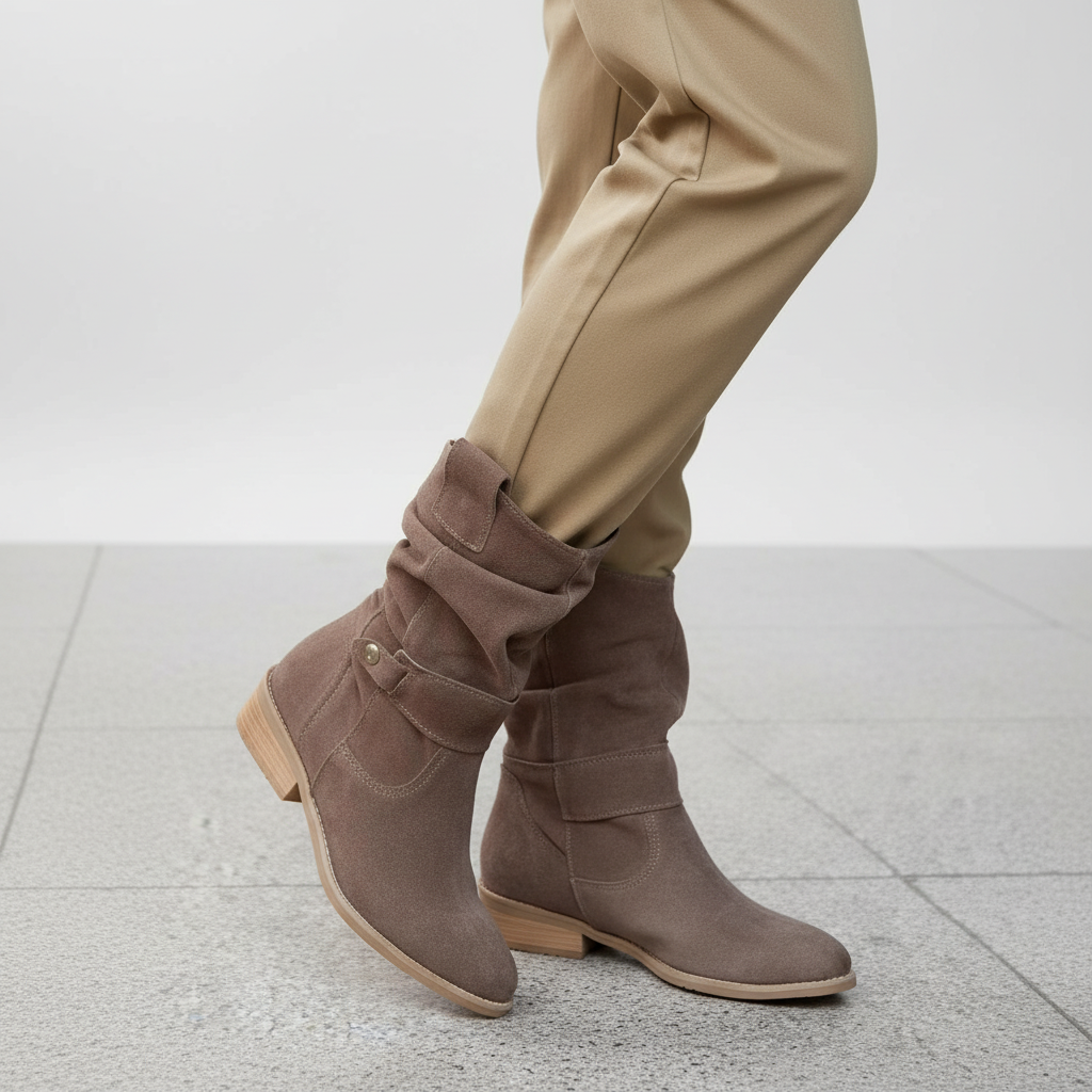 Slouchy Suede Ankle Boots with Strap and Block Heel — variant_front