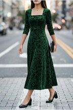 Scarlett | Women's Square Neck Velvet Floral Embossed Party Dress — variant_front
