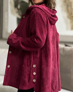 Retro Hooded Corduroy Jacket with Wooden Buttons — variant_front