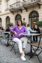 Relaxed Hooded Cardigan with Button Front and Ribbed Cuffs — variant_front