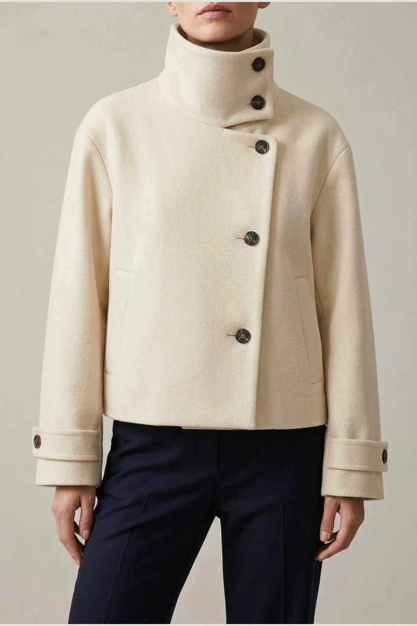 Jacket Women - Wool Blend Cropped Jacket with Buckle Collar — variant_front