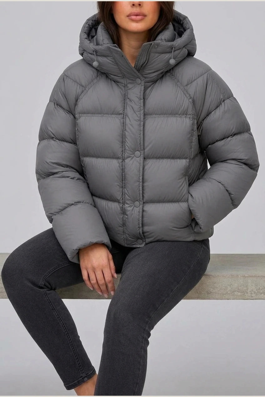 Women’s Hooded Puffer Jacket – High Neck Padded Winter Coat — variant_front
