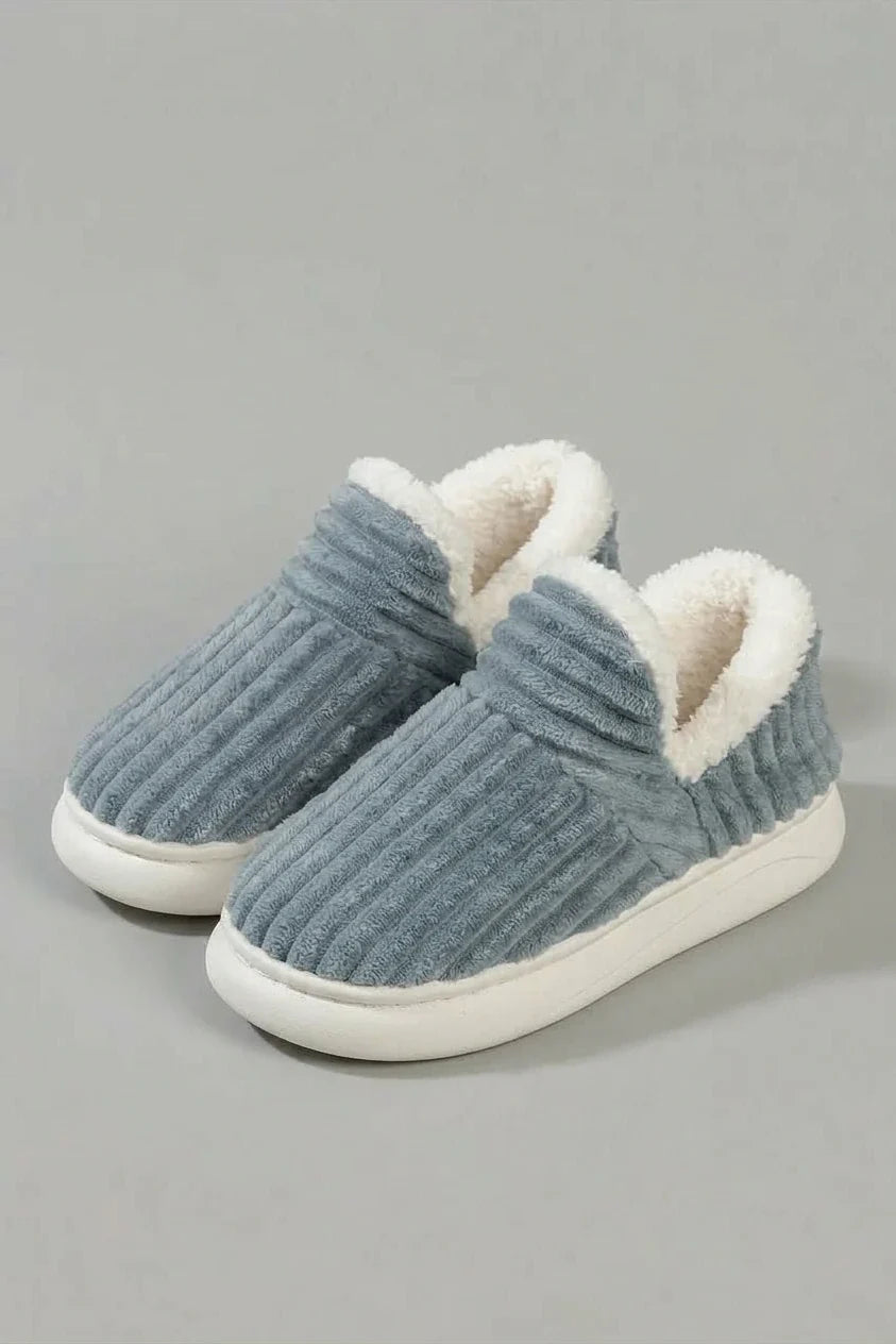 Autumn Winter Corduroy Slippers, Chunky Heel Fleece-Lined Warm Home Shoes, Thick Sole Couple Style Slides — variant_front
