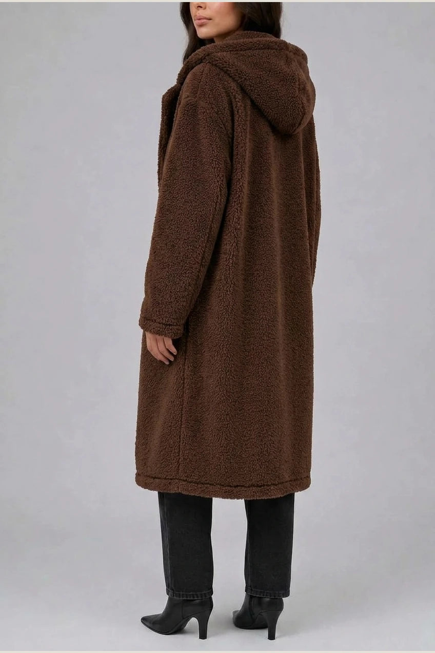 Women’s Long Hooded Teddy Coat – Oversized Borg Winter Coat — variant_front
