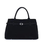 Large Suede Shoulder Bag with Belt Buckle Detail - Top-handle Tote — variant_front