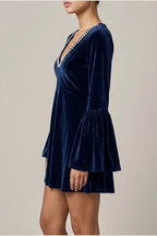 Mini Dress Women - Velvet Mini Dress with V-Neckline — variant_front