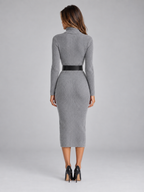 Fitted Turtleneck Sweater Dress with Wide Belt and Long Sleeves — variant_front