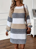 Oversized Colour Block Knit Sweater Dress with Puff Sleeves — variant_front
