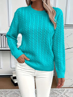 Chunky Cable Knit Sweater with Crew Neck and Ribbed Cuffs — variant_front