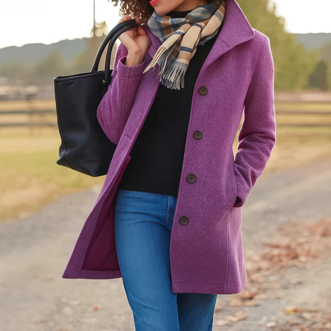 Elegant Mid Length Wool Coat with High Collar — variant_front