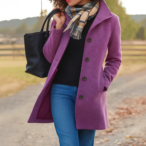 Elegant Mid Length Wool Coat with High Collar — variant_front