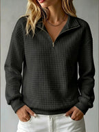 Half Zip Sweatshirt Quilted Texture Collar, Relaxed Fit — variant_front