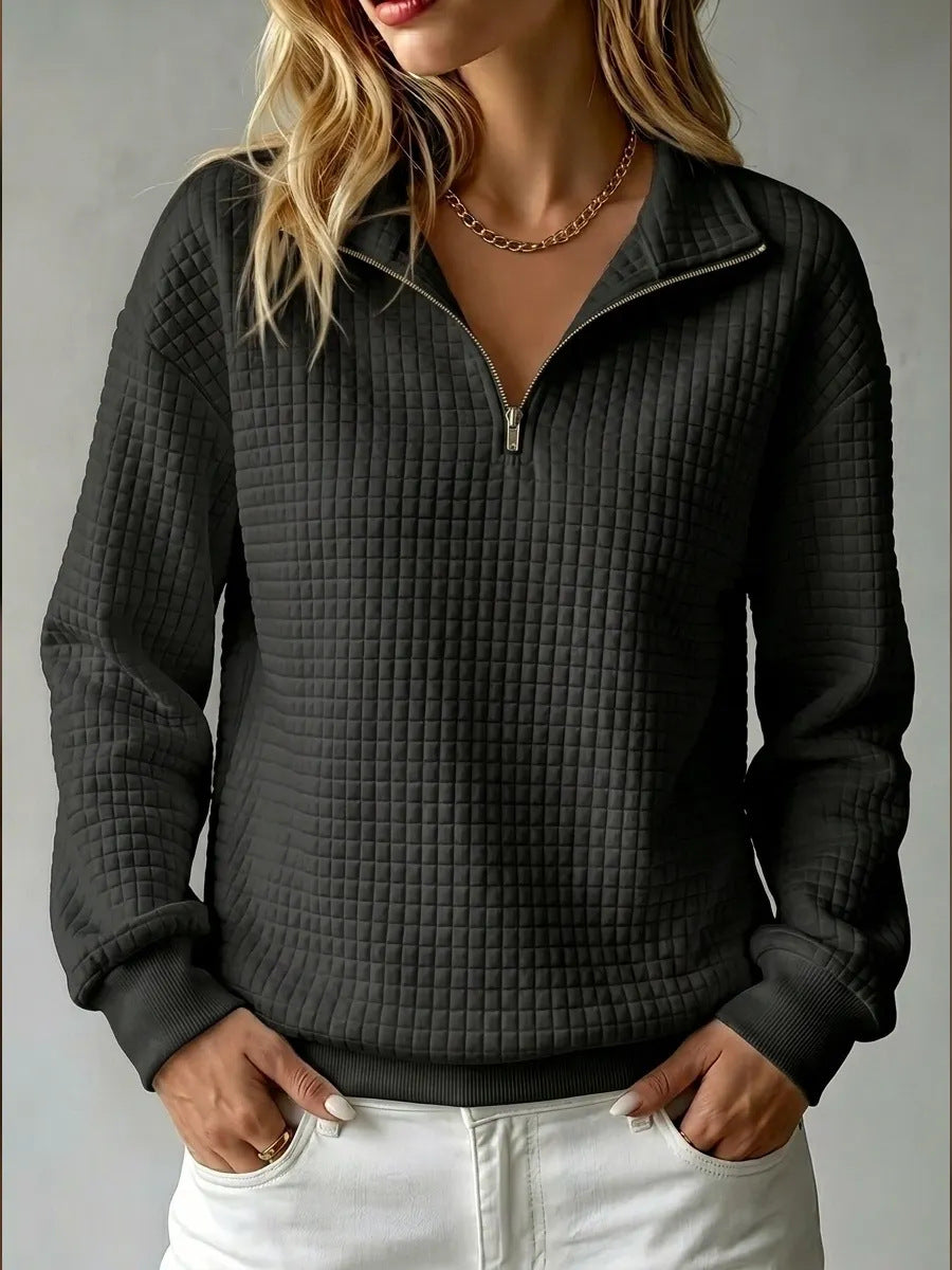 Half Zip Sweatshirt Quilted Texture Collar, Relaxed Fit — variant_front