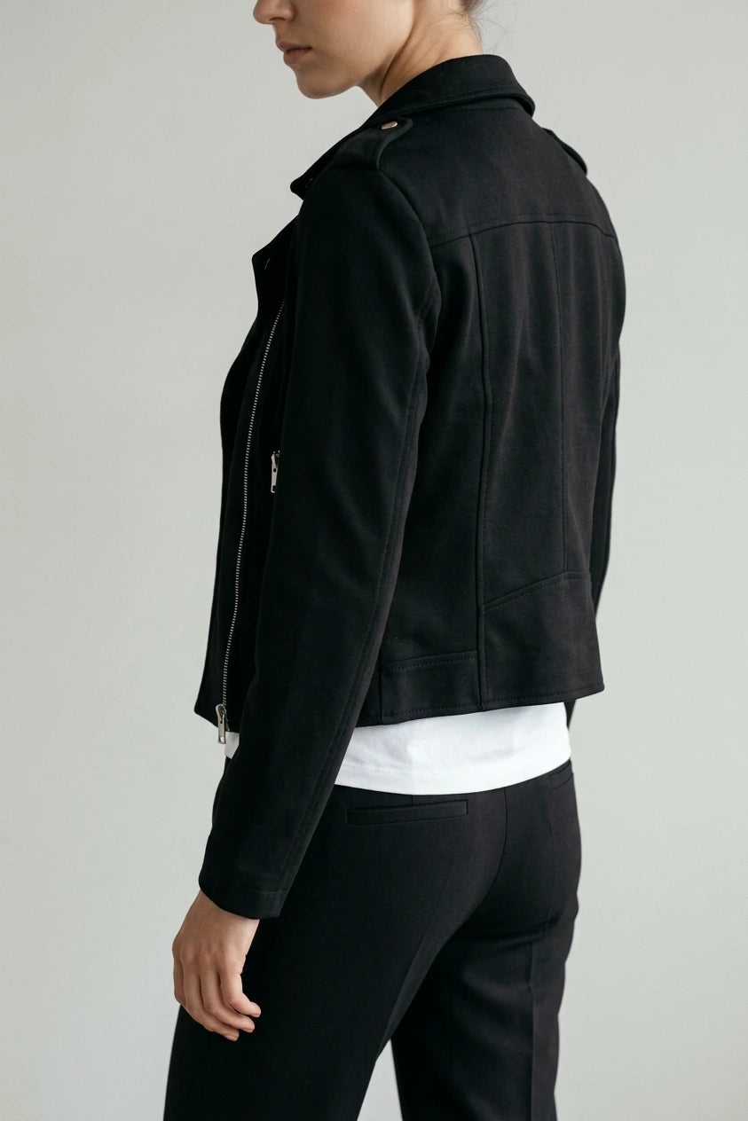 Women's Biker Jacket with Zip Detail and Tailored Fit — variant_front