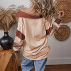 Oversized Colour Block Sweatshirt with Striped V-Neckline — variant_front