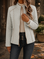 Fitted Quilted Jacket with Stand Collar and Contrast Piping — variant_front