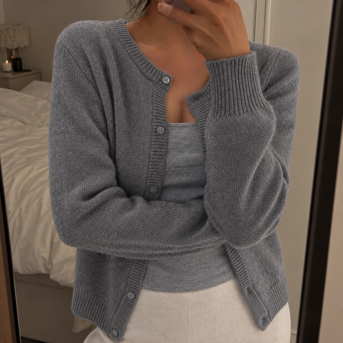 Soft Knit Cardigan with Round Neck and Button Front — variant_front
