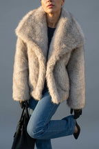 Women's Faux Fur Jacket with Collar and Long Sleeves — variant_front