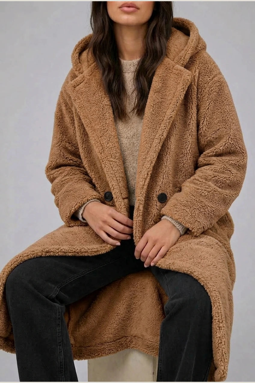 Women’s Long Hooded Teddy Coat – Oversized Borg Winter Coat — variant_front