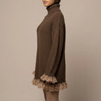 Ribbed Knit Formal Oversized Mini Dress with Roll Neck for Women — variant_front