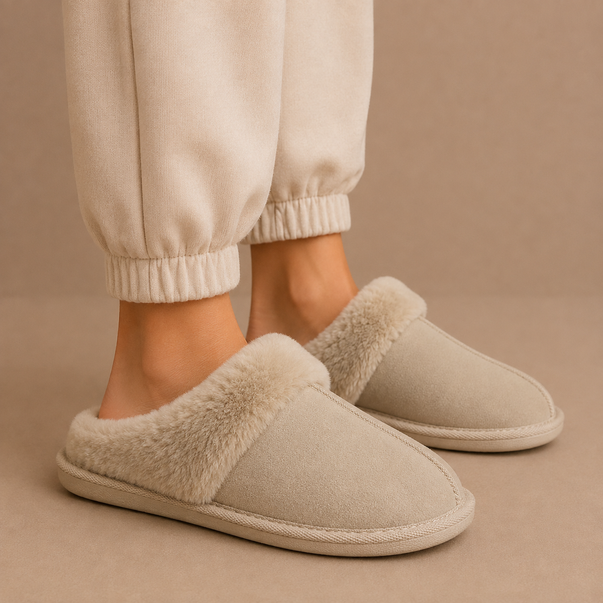 Women’s Suede Mule Slippers – Warm Fur Lined Indoor House Shoes — variant_front