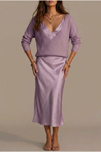 Montarello Women's Satin-Look Midi Dress Knit Co-Ord Set — variant_front