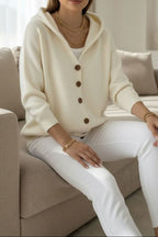 Relaxed Hooded Cardigan with Button Front and Ribbed Cuffs — variant_front